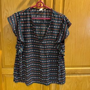 GAP Blouse Flutter Sleeve Blue, Pink, Orange Ruffle Print V-Neck Size Me…